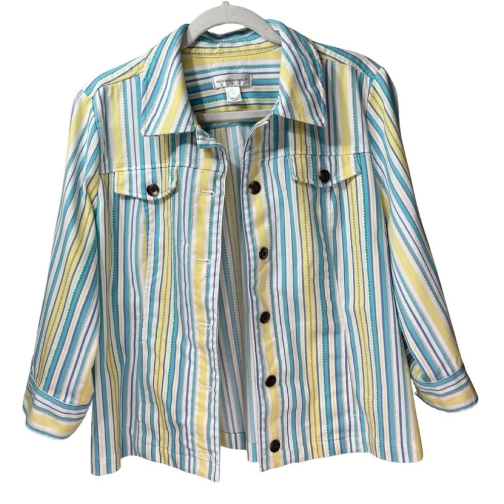 CHRISTOPHER & BANKS Stitched Striped Button Front Lightweight Jacket Top L